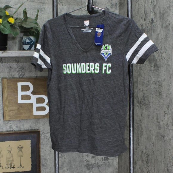 NWT MLS Seattle Sounders Women's Split Neck T-Shirt 87043030 S Gray - Picture 2 of 5